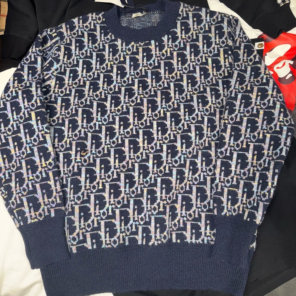 Dior Blue Crewneck Sweater with Monogram Design